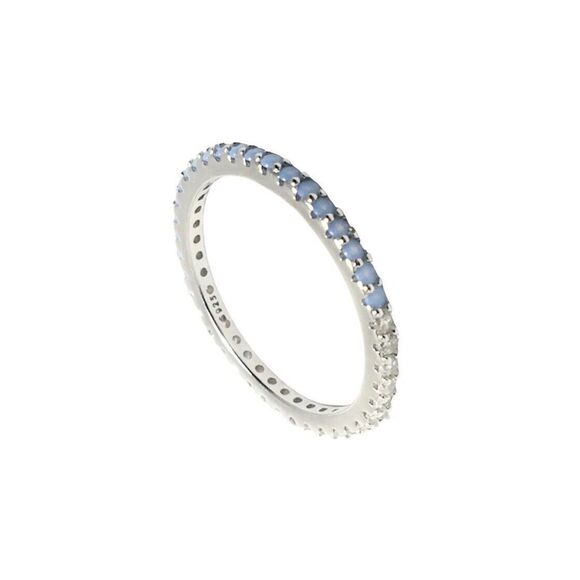 Sterling Silver Eternity Ring Size 7 Light Blue Lab Created Simulated Opal CZ - Picture 2 of 16